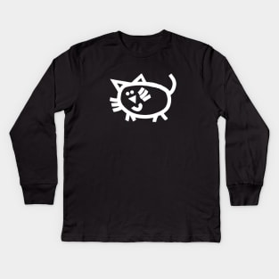 Minimal Kitty Cat Selfie in White as Kitten Kids Long Sleeve T-Shirt